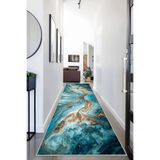 Pelangi Gold Detaylı Okyanus Esintili Dijital Baskı Yıkanabilir Modern Salon Halı, Mavi 80 x 350, 9554213803507