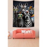 Pelangi Gözlüklü Zebra At Dostlar Leke Tutmaz Kumaş Duvar Örtüsü Duvar Halısı Tapestry PNTR156, 70 x 70