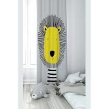 Pelangi Gri Aslan Desenli Dijital Baskı Yıkanabilir Bebek Çocuk Odası Fon Perdesi, gri-sarı 140 x 270