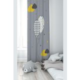 Pelangi Gri Balon Desenli Dijital Baskı Yıkanabilir Bebek Çocuk Odası Fon Perdesi, sarı-gri 140 x 200