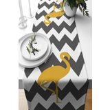 Pelangi Gri Beyaz Zigzag Geometrik Ve Flamingo Leke Tutmaz Kumaş Salon Mutfak Masa Ranır Modelleri Runner, Gri 40 x 140