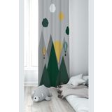 Pelangi Gri Dağ Ve Balon Desenli Dijital Baskı Yıkanabilir Bebek Çocuk Odası Fon Perdesi, yeşil-gri 140 x 200