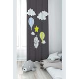 Pelangi Gri Fil Ve Bulut Desenli Dijital Baskı Yıkanabilir Bebek Çocuk Odası Fon Perdesi, füme 140 x 200