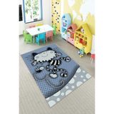 Pelangi Gri Kedi Desenli Yıkanabilir Kaymaz Taban Leke Tutmazbebek Ve Çocuk Odası Halısı, Gri-Siyah 60 x 120