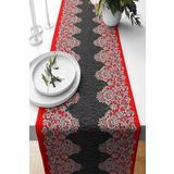 Pelangi Gri Kırmızı Dantel Desenli Leke Tutmaz Kumaş Salon Mutfak Masa Değişik Ranır Modelleri Runner, Gri-Kırmızı 40 x 140
