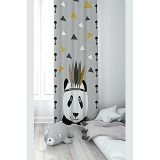 Pelangi Gri Panda Desenli Dijital Baskı Yıkanabilir Bebek Çocuk Odası Fon Perdesi, gri 70 x 240, 1103168702401