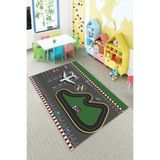 Pelangi Gri Pist Ve Uçak Desenli Yıkanabilir Kaymaz Taban Leke Tutmazbebek Ve Çocuk Odası Halısı, Yeşil Gri 120 x 180