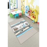 Pelangi Gri Sevimli Hayvanlar Desenli Yıkanabilir Kaymaz Taban Leke Tutmaz Çocuk Odası Halısı, Gri-Mavi 80 x 250, 90135718080250
