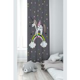 Pelangi Gri Unicorn Desenli Dijital Baskı Yıkanabilir Bebek Çocuk Odası Fon Perdesi, gri 70 x 270, 1103105702701