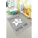 Pelangi Gri Yıldız Desenli Eğitici Yıkanabilir Kaymaz Taban Leke Tutmaz Bebek Ve Çocuk Odası Halısı, Gri-Beyaz 100 x 400, 901357044100400