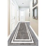 Pelangi Gri Zemin Beyaz Çerçeveli Düz Model Dijital Baskı Yıkanabilir Modern Salon Halı ve Yolluk, Gri 80 x 350, 9554627803507