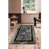 Pelangi Gri Zemin Siyah Mermer Çerçeveli Yıkanabilir Kaymaz Taban Leke Tutmaz Modern Salon Halısı Ve Yolluk, Gri 60 x 120, 7457125260120728