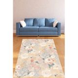Pelangi Gül Figürlü Krem Yıkanabilir Kaymaz Taban Leke Tutmaz Çocuk Odası Halısı, Pembe-Mavi-Krem 80 x 600