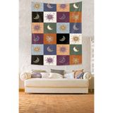 Pelangi Güneş İle Ay Leke Tutmaz Kumaş Duvar Örtüsü Duvar Halısı Tapestry PNTR220, 100 x 140