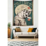 Pelangi Güzel Bir Gün Kedi Temalı Leke Tutmaz Kumaş Duvar Örtüsü Duvar Halısı Tapestry PNTR080, 140 x 230