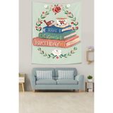 Pelangi Güzel Doğum Günü Yazılı Kitaplar Ve Çiçek Tema Leke Tutmaz Kumaş Duvar Örtüsü Duvar Halısı Tapestry PNTR052, 35 x 50