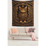 Pelangi Hintli Kedi Modern Leke Tutmaz Kumaş Duvar Örtüsü Duvar Halısı Tapestry - 140 x 140 cm