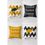 Pelangi Home Sweet Home Filamingo Kombin Gizli Fermuarlı Kırlent Kılıfı Koltuk Yastık Kılıfı Takım(4adet), Hardal-Gri 45 x 45