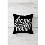 Pelangi Home Sweet Home Yazılı Çift Tarafı Baskı Gizli Fermuarlı Yastık Kılıfı Kırlent Koltuk Yastık Kılıfı, siyah-beyaz 45 x 45