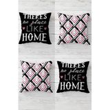 Pelangi Home Sweet Home Yazılı Gizli Fermuarlı Kırlent Kılıfı Koltuk Yastık Kılıfı Takım(4ADET), Pembe-Siyah-Beyaz 45 x 45