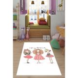 Pelangi I Love Best Friends Desenli Dijital Baskı Yıkanabilir Kaymaz Taban Bebek Ve Çocuk Odası Halısı, Beyaz 80 x 400