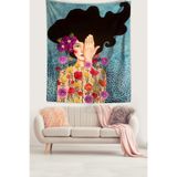 Pelangi İskandinav Çiçekli Kız Farkındalık Uyanış Tema Leke Tutmaz Kumaş Duvar Örtüsü Duvar Halısı Tapestry PNTR095, 70 x 100