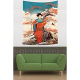 Pelangi Japon Geyşa Leke Tutmaz Kumaş Duvar Örtüsü Duvar Halısı Tapestry PNTR362, 140 x 140