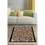 Pelangi Jüt Halı Jüt Kilim Desenli Dijital Baskı Yıkanabilir Kaymaz Taban Modern Salon Halı Ve Yolluk, Siyah-Renkli 120 x 200