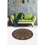 Pelangi Jüt Hasır Kilim Görünümlü Dijital Baskılı Kaymaz Taban Yıkanabilir Halı Yolluk, Karışık Renkli 120 x 120