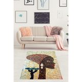 Pelangi Jüt Hasır Kilim Görünümlü Dijital Baskılı Kaymaz Taban Yıkanabilir Modern Salon Halısı Antrasit, Bej 100 x 250
