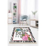 Pelangi Jüt Hasır Kilim Görünümlü Dijital Baskılı Kaymaz Taban Yıkanabilir Modern Salon Halısı Antrasit, Beyaz-Pembe 80 x 250