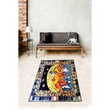 Pelangi Jüt Hasır Kilim Görünümlü Dijital Baskılı Kaymaz Taban Yıkanabilir Modern Salon Halısı Antrasit, Sarı Mavi 100 x 350