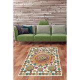 Pelangi Jüt Hasır Kilim Görünümlü Dijital Baskılı Kaymaz Taban Yıkanabilir Modern Salon Halısı Ve Yolluk, Beyaz 80 x 50
