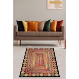 Pelangi Jüt Hasır Kilim Görünümlü Dijital Baskılı Kaymaz Taban Yıkanabilir Modern Salon Halısı Ve Yolluk, Çok Renkli 80 x 200