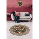 Pelangi Jüt Hasır Kilim Görünümlü Dijital Baskılı Kaymaz Taban Yıkanabilir Modern Salon Halısı Ve Yolluk, Kahve-Yeşil 180 x 180