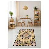 Pelangi Jüt Hasır Kilim Görünümlü Dijital Baskılı Kaymaz Taban Yıkanabilir Modern Salon Halısı ve Yolluk, Krem 180 x 280
