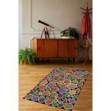 Pelangi Jüt Hasır Kilim Görünümlü Dijital Baskılı Kaymaz Taban Yıkanabilir Modern Salon Halısı Ve Yolluk, Siyah-Renkli 100 x 300