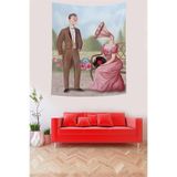 Pelangi Kadın Erkek Müzik Temalı Leke Tutmaz Kumaş Duvar Örtüsü Duvar Halısı Tapestry PNTR534, 70 x 70