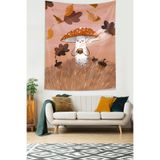 Pelangi Kahve İçen Mantar Sonbahar Yaprakları Leke Tutmaz Kumaş Duvar Örtüsü Duvar Halısı Tapestry PNTR125, 70 x 70