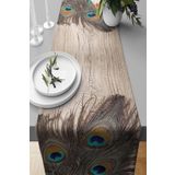 Pelangi Kahve Tavus Kuşu Desen Leke Tutmaz Kumaş Salon Mutfak Masa Değişik Ranır Modelleri Runner, Bej-Turkuaz-Mavi 40 x 140