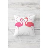 Pelangi Kalpli Flamingo Desenli Çift Tarafı Baskılı Gizli Fermuarlı Yastık Kılıfı Kırlent Yastık Kılıfı, pembe 45 x 45, 2469175045451