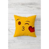 Pelangi Kalpli Öpücük Emoji Çift Tarafı Baskılı Gizli Fermuarlı Yastık Kılıfı Kırlent Koltuk Yastık Kılıfı - 45 x 45 cm - Kırmızı