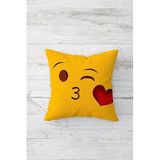 Pelangi Kalpli Öpücük Emoji Çift Tarafı Baskılı Gizli Fermuarlı Yastık Kılıfı Kırlent Koltuk Yastık Kılıfı, sarı-kırmızı 45 x 45, 2469132945451