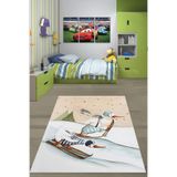 Pelangi Kayak Yapan Leylekler Kış Temalı Yıkanabilir Kaymaz Taban Leke Tutmaz Çocuk Odası Halısı, Mavi-Bej-Yeşil 80 x 600, 764201288060005