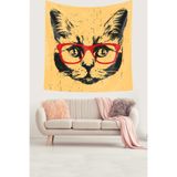 Pelangi Kedi Desenli Sevimli Kedi Leke Tutmaz Kadife Dokulu Kumaş Duvar Örtüsü Duvar Halısı Tapestry WLL136, 35 x 50