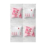 Pelangi Kedili Balonlu Kedi Desenli Gizli Fermuarlı Kırlent Kılıfı Koltuk Yastık Kılıfı TAKIM(4ADET), Pembe-Beyaz 43 x 43 - Option-1 - 001-Renkli