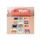 Pelangi Kedili Halı Kedi Desenli Dijital Baskı Yıkanabilir Kaymaz Taban Modern Salon Halısı Ve Yolluk, Pembe-Renkli 80 x 150