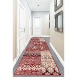 Pelangi Kilim Desenli Dijital Baskı Yıkanabilir Kaymaz Taban Etnik Salon Halısı Yolluk, Kırmızı 100 x 500, 95548431005007