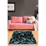 Pelangi Kilim Desenli Dijital Baskı Yıkanabilir Kaymaz Taban Etnik Salon Halısı Yolluk, Yeşil-Siyah 180 x 250
