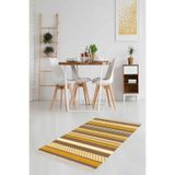 Pelangi Kilim Desenli Etnik Dijital Baskı Yıkanabilir Kaymaz Taban Eskitme Salon Halı Ve Yolluk, Hardal 160 x 240